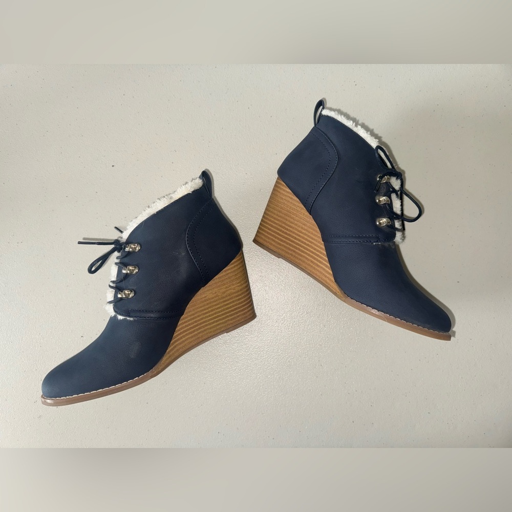 Women's Navy Wedge Ankle Boots